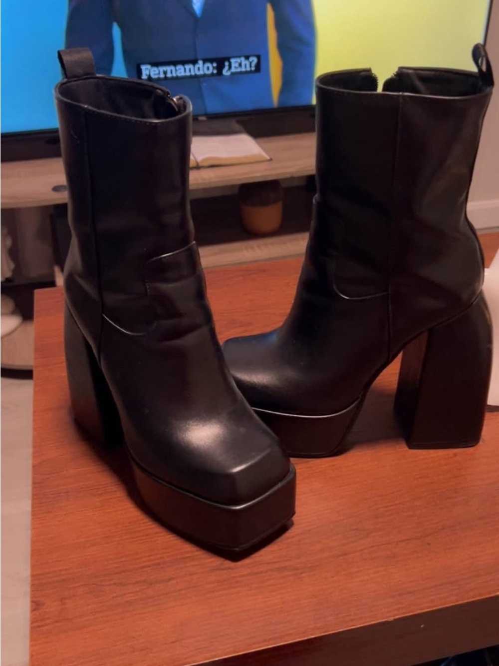 Black Platform Block Heel Ankle Boots - Women